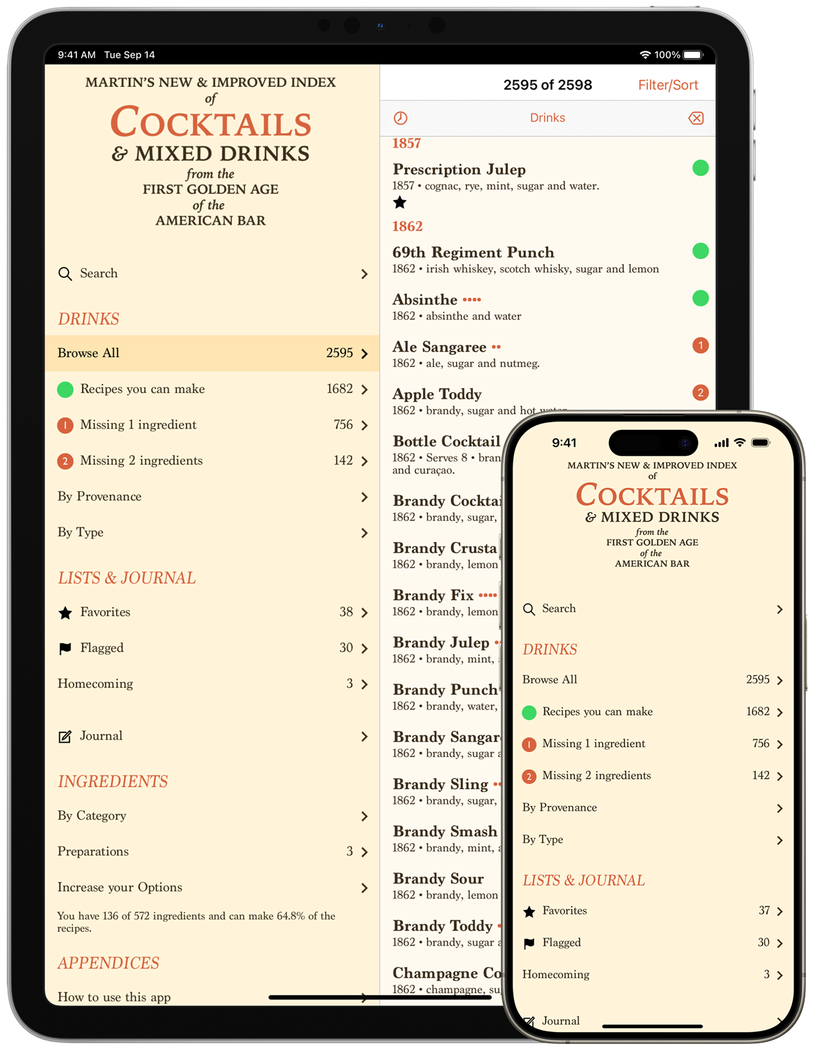 Martin’s Index main screen running on an iPad and iPhone
